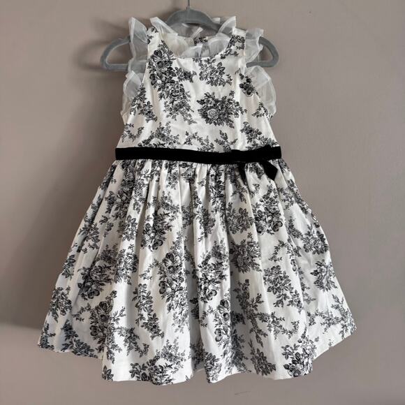Janie and Jack Black and White Floral Toile Ruffle Dress 18-24 Baby Girl New - Picture 8 of 8